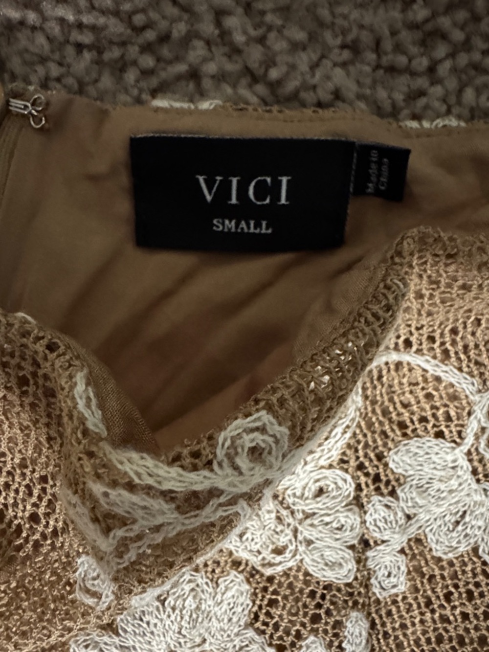 Vici Tan Skirt with White Floral Lace Overlay - Picture 2 of 3